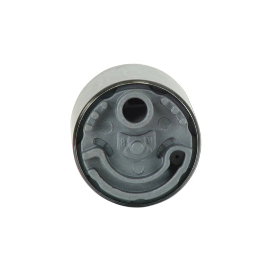 A circular automotive part, likely a valve stem retainer or similar engine component, featuring a dark gray molded plastic insert and a silver metal outer rim, shown against a plain white background.