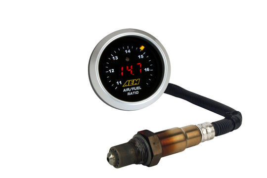Air fuel ratio gauge with sensor on a white background