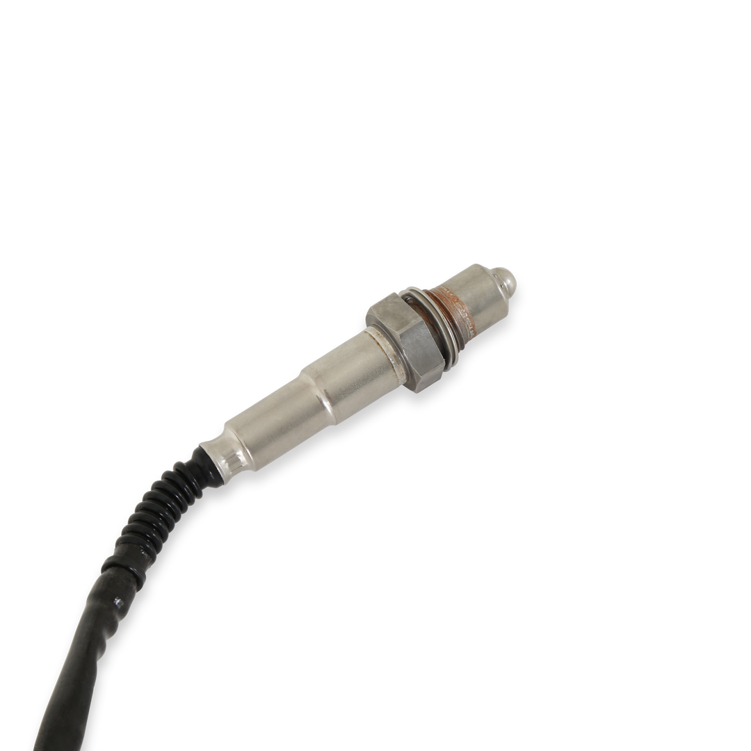 A metal automotive sensor with a black corrugated cable and a silver metal connector, shown on a plain white background.