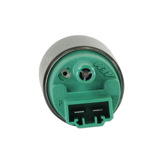 Green and silver mechanical component on a white background