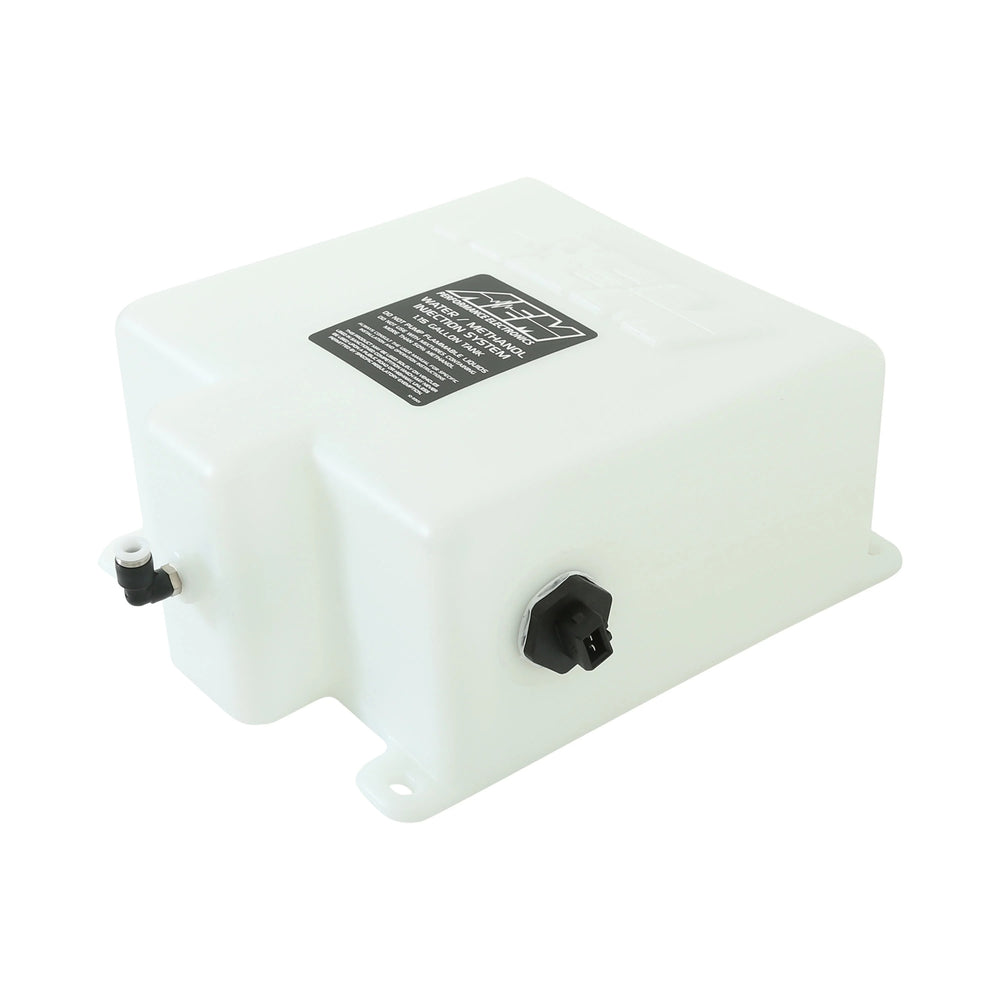 White plastic tank with black connectors on a white background