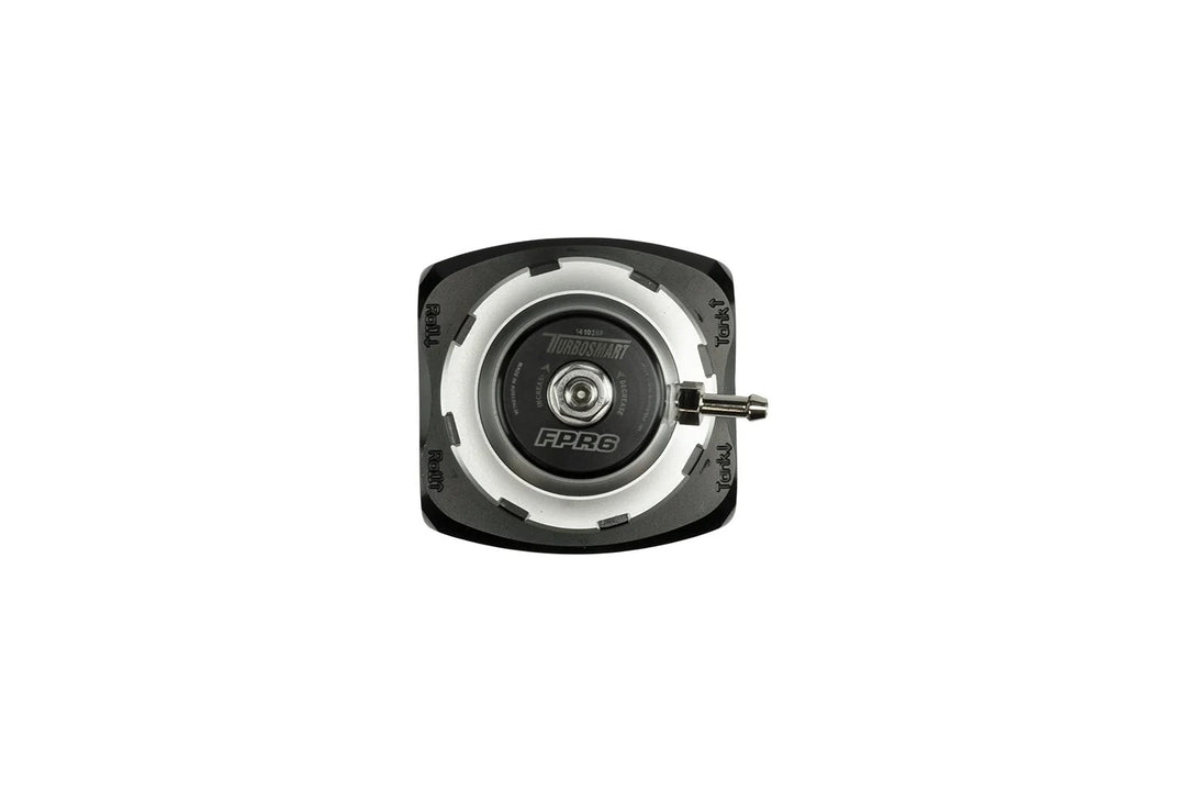A close-up of a black and silver mechanical component, likely a valve stem tip or similar automotive part, featuring the &