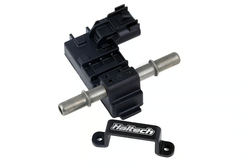 Black automotive part with 'Haltech' branding on a white background