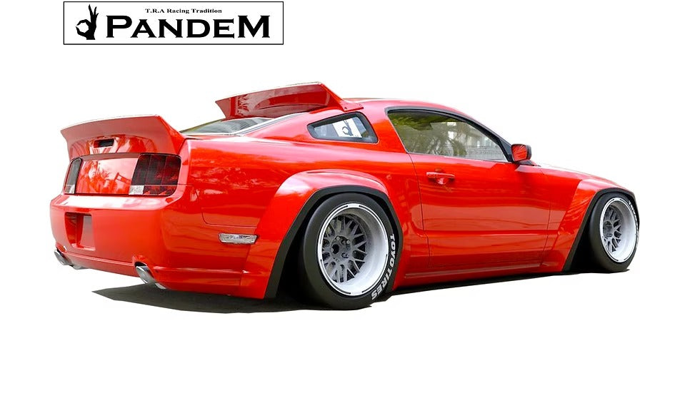 Red sports car with Pandem logo on a white background