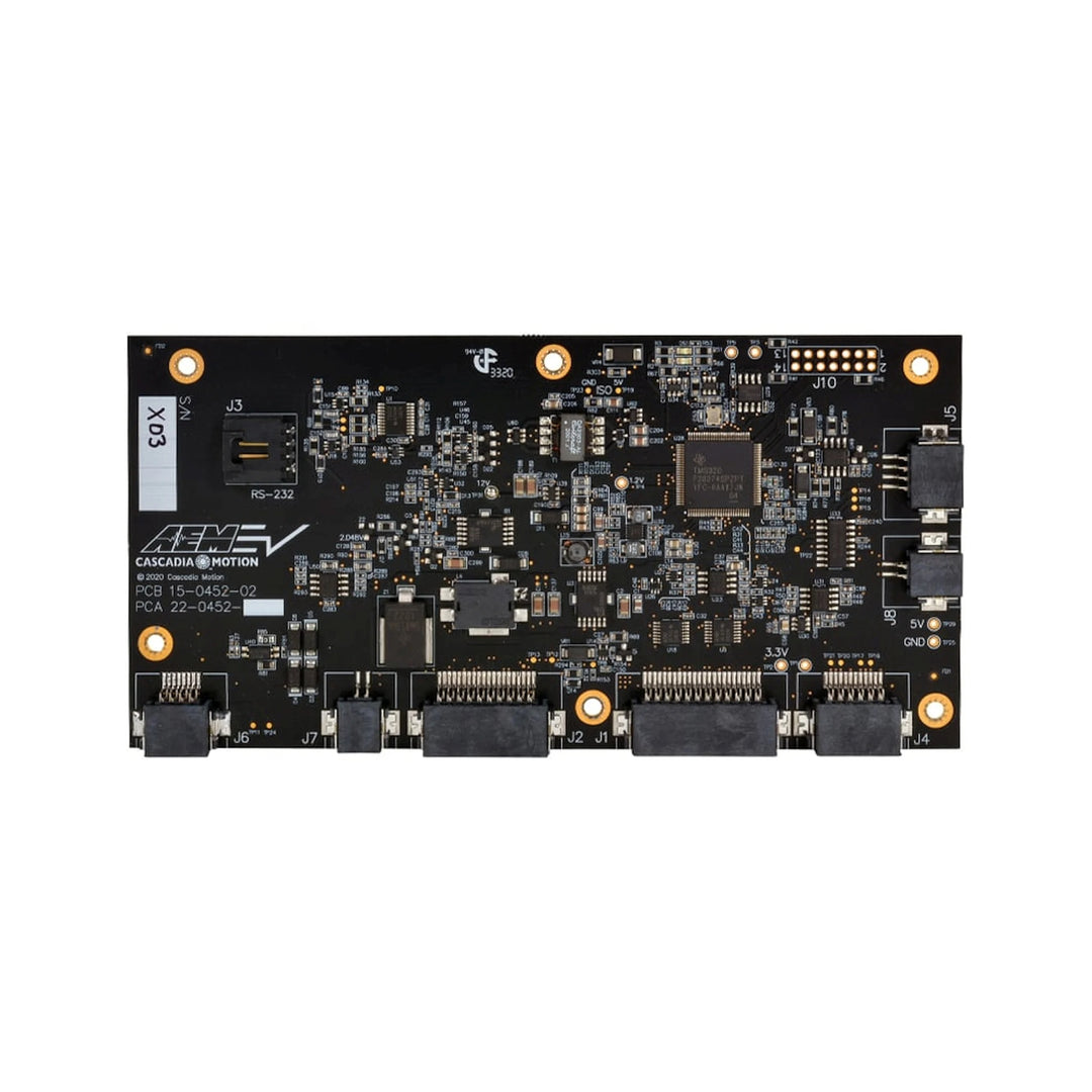 Computer motherboard with various components on a white background