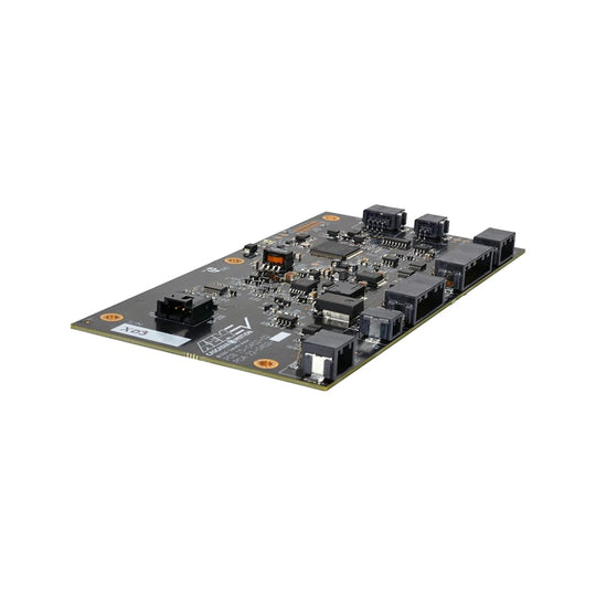 Electronic circuit board on a white background