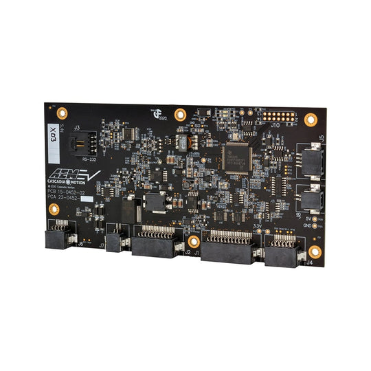 Electronic circuit board with various components on a white background
