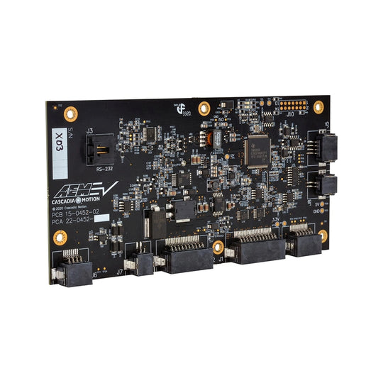 Electronic circuit board with various components on a white background
