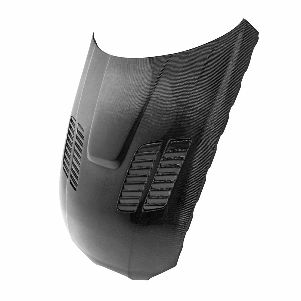 GTR-style carbon fiber hood for 2007-2010 BMW E92 2DR, pre LCI (Louvers are cosmetic - they do NOT vent air)